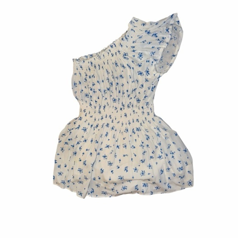 Skylar + Madison White Dress with Blue Floral Detail